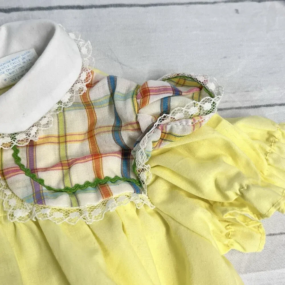 Vintage Set of 2 Cradle Togs Dress sz 9-12 Months Yellow Duck Purple Embroidery